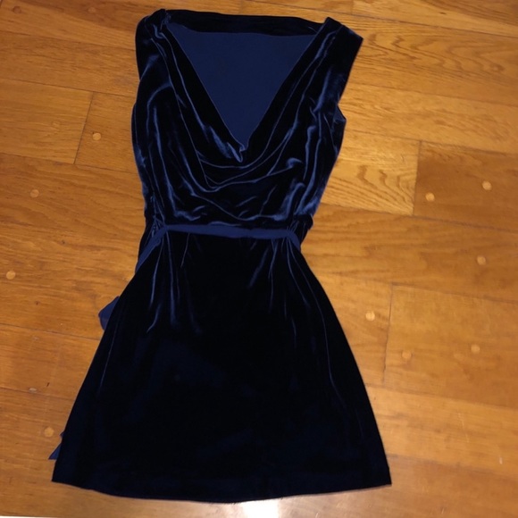 BCBGMaxAzria blue velvet drape back dress. - Picture 4 of 4